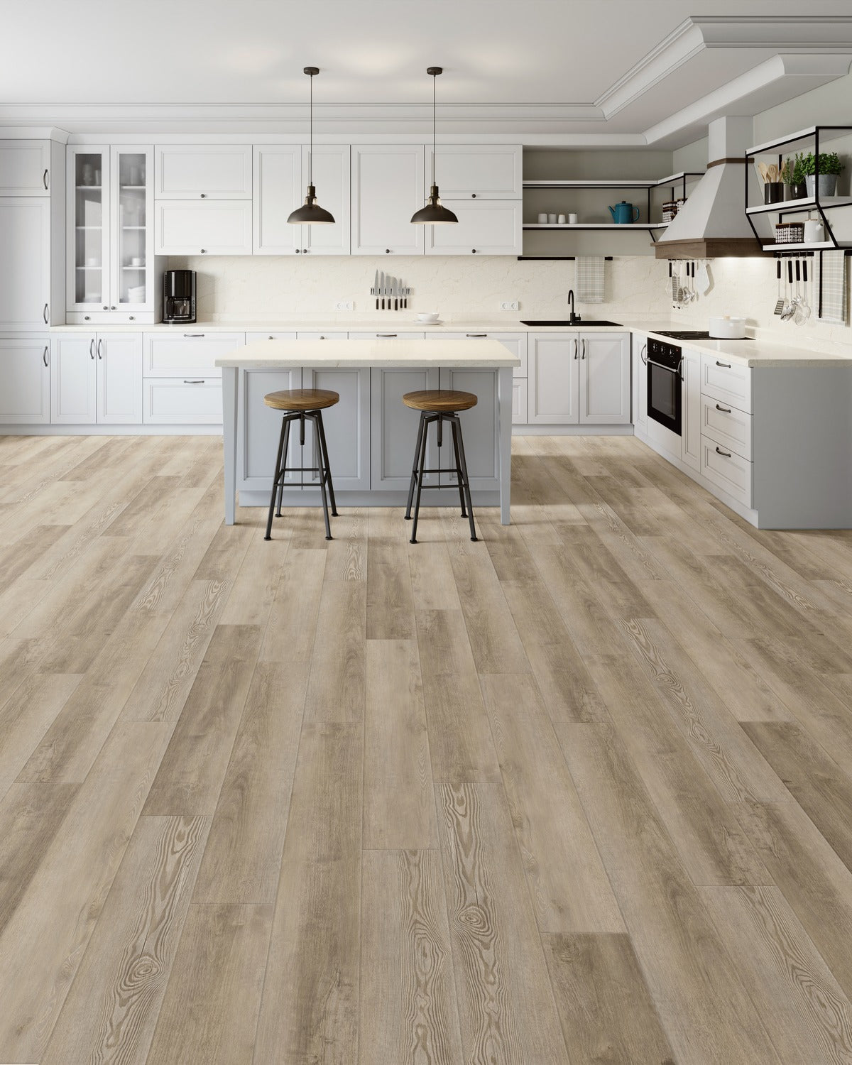 Solid Polymer Core Luxury Vinyl Flooring, Click Lock Floating, Boardwalk Pine, 7" X 48" X 5mm, 22 mil Wear Layer - Traditions Collection (23.64 SQFT/CTN)