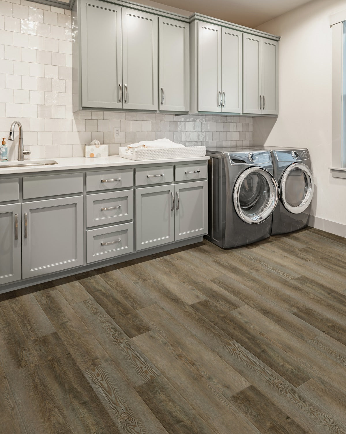 Solid Polymer Core Luxury Vinyl Flooring, Click Lock Floating, Sienna Cypress, 7" X 48" X 5mm, 22 mil Wear Layer - Traditions Collection (23.64 SQFT/CTN)