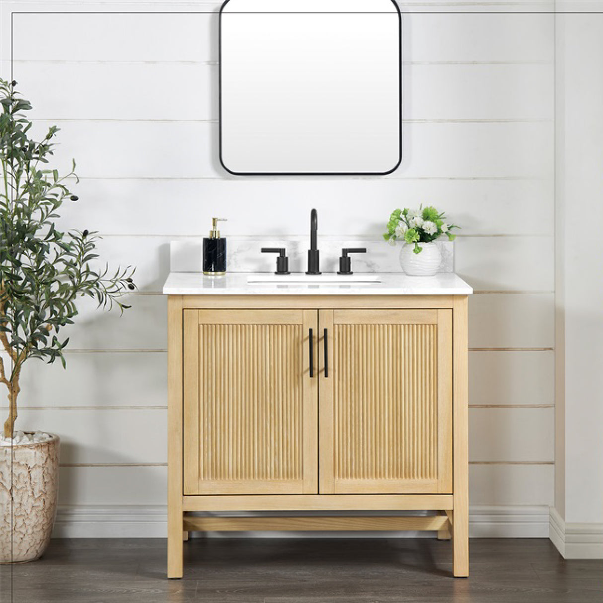 Blunt Light Teak Freestanding Solid Wood Bathroom Vanity Cabinet without Top