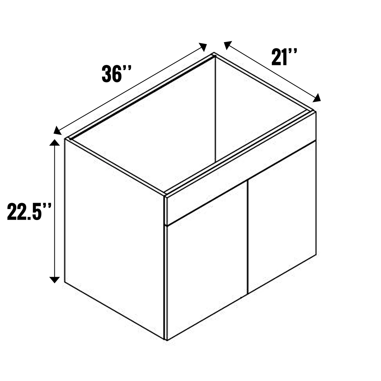 Blanco Gloss - Hanging Drawer Sink Base Cabinet - 36"W x 22.5"H x 21"D - Frameless Cabinet