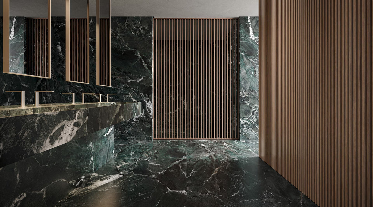 24 x 48 in Majesto Verdi Alpi Honed Rectified Colorsync Porcelain Tile installed