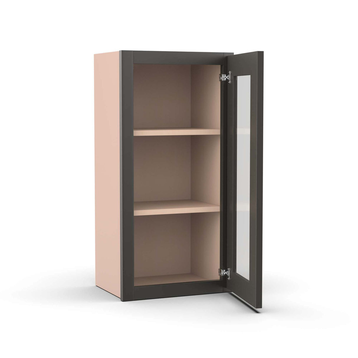 Liberty Shaker Grey - 15 Inch Single Glass Door Wall Cabinet - 15" Width x 30" Height x 12" Depth