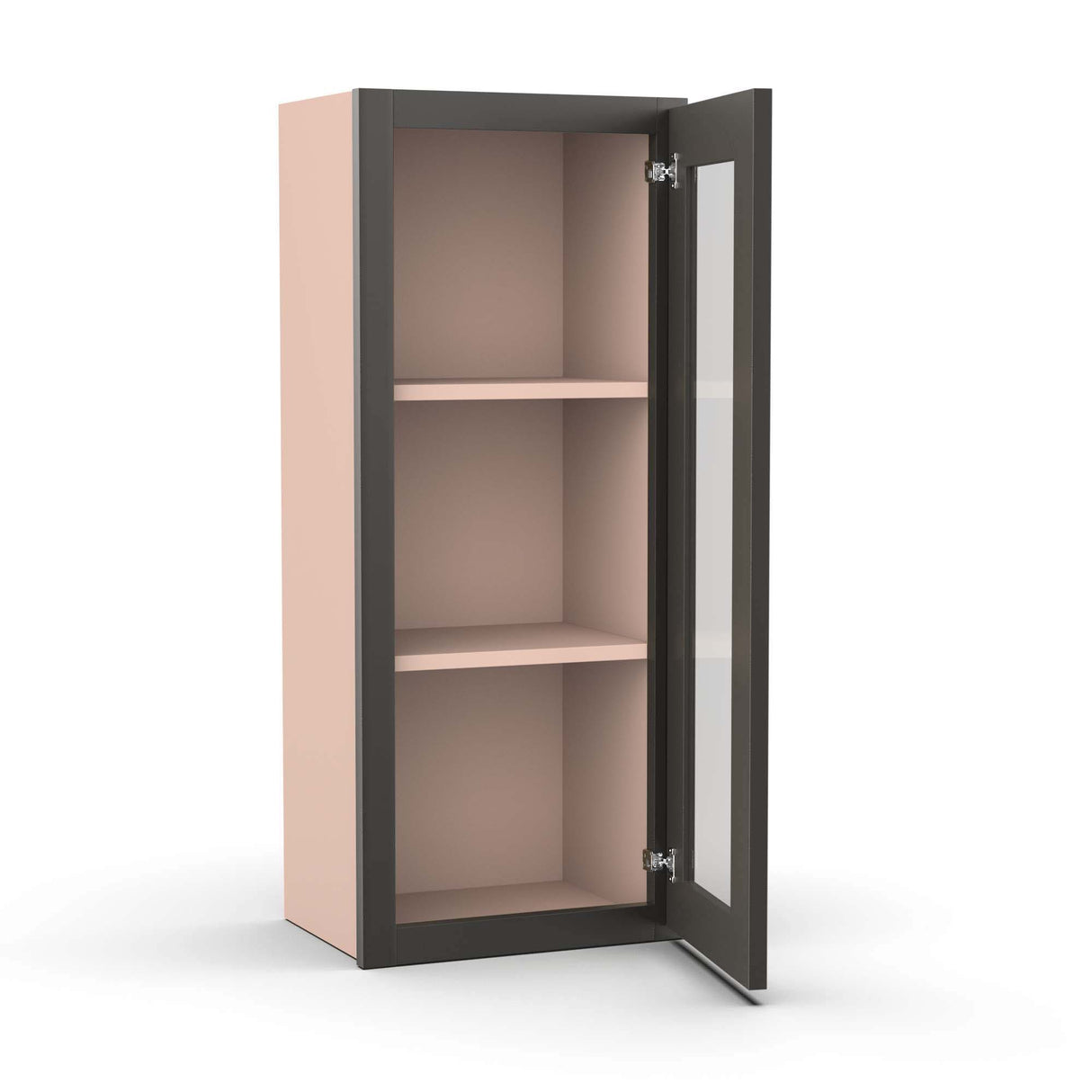 Liberty Shaker Grey - 15 Inch Single Glass Door Wall Cabinet - 15" Width x 36" Height x 12" Depth