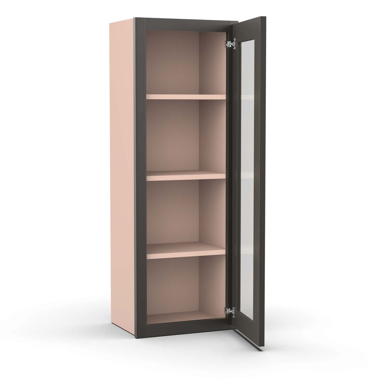 Liberty Shaker Grey - 15 Inch Single Glass Door Wall Cabinet - 15" Width x 42" Height x 12" Depth