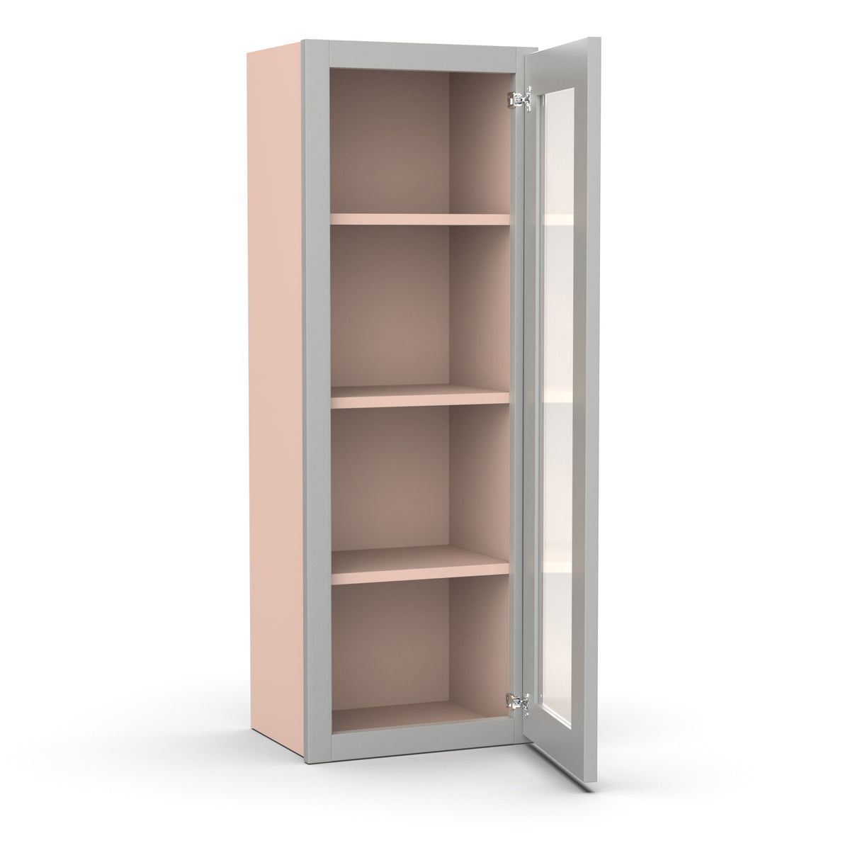 Liberty Shaker Ashen - 15 Inch Single Glass Door Wall Cabinet - 15" Width x 42" Height x 12" Depth