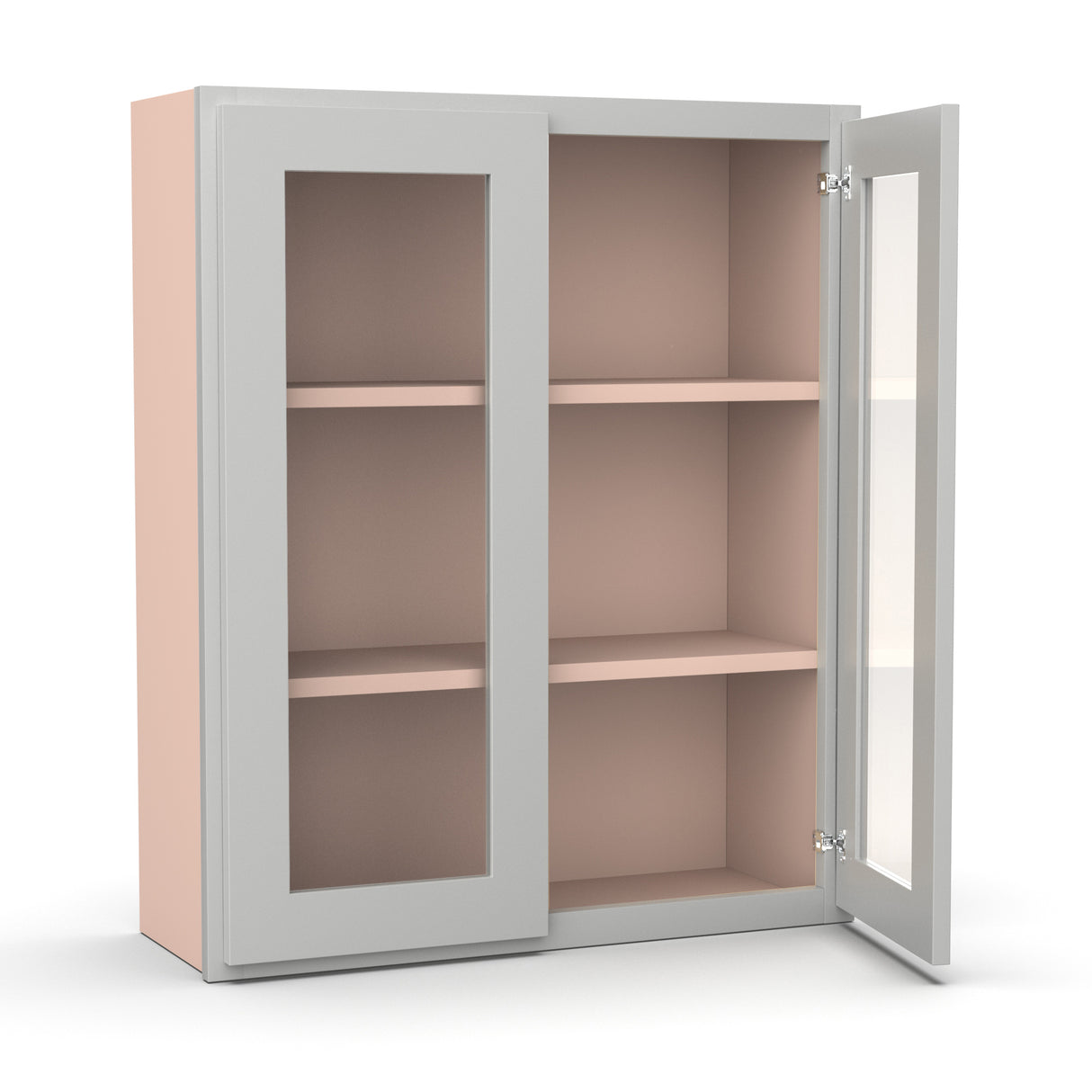 Liberty Shaker Ashen - 30 Inch Double Glass Door Wall Cabinet - 30" Width x 36" Height x 12" Depth