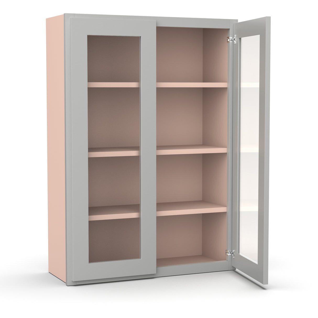 Liberty Shaker Ashen - 30 Inch Double Glass Door Wall Cabinet - 30" Width x 42" Height x 12" Depth