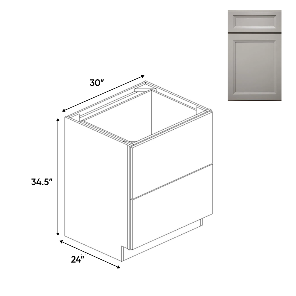 Windsor Ashen - 30 Inch Double Drawer Base Cabinet - 30" Width x 34.5" Height x 24" Depth