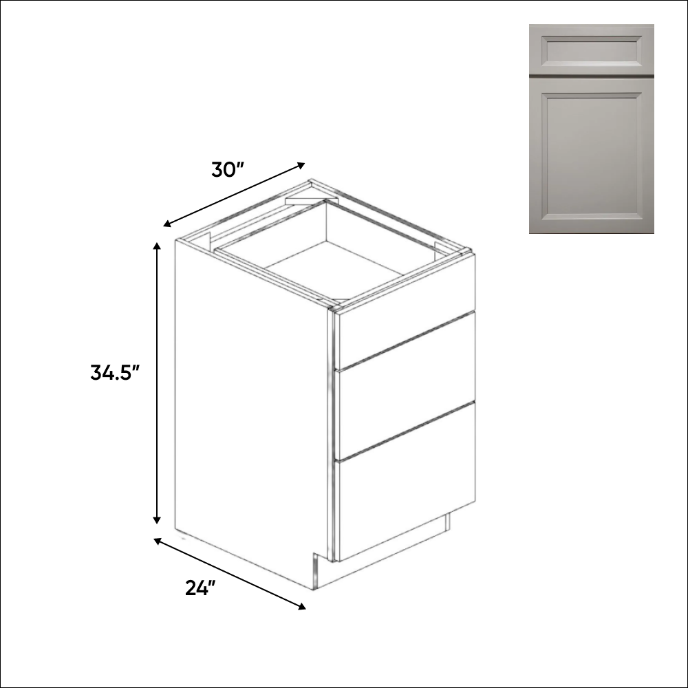 Windsor Ashen - 30 Inch Three Drawer Base Cabinet - 30