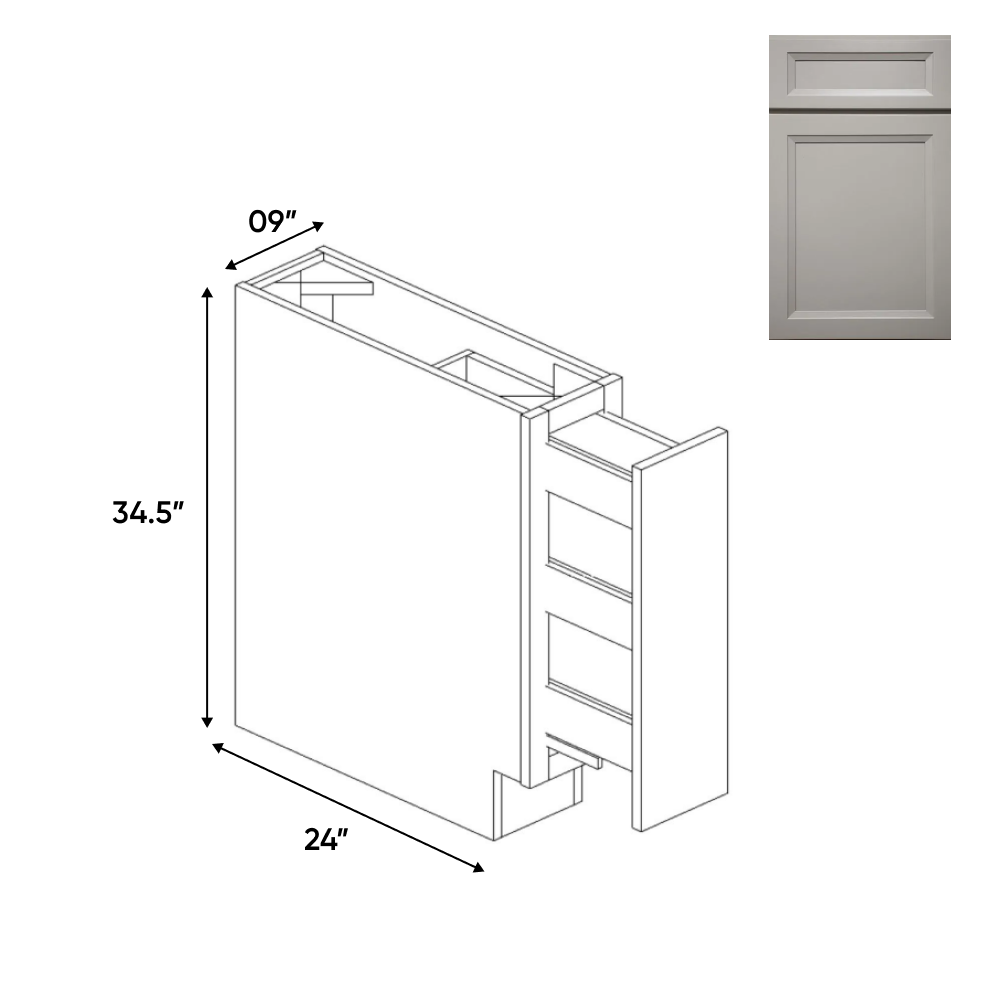 Windsor Ashen - 9 Inch Spice Rack Base Cabinet - 09" Width x 34.5" Height x 24" Depth