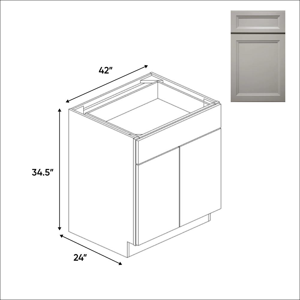 Windsor Ashen - 42 Inch Full Height Double Door Base Cabinet - 42" Width x 34.5" Height x 24" Depth
