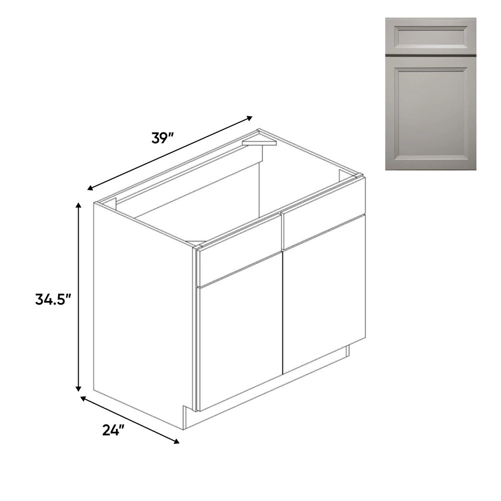 Windsor Ashen - 39 Inch Sink Base Cabinet - 39" Width x 34.5" Height x 24" Depth