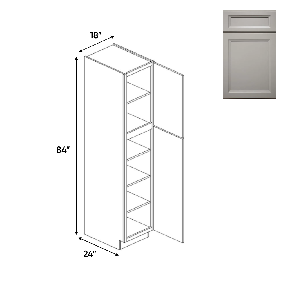 Windsor Ashen - 18 Inch Single Door Pantry Tall Cabinet - 18" Width x 84" Height x 24" Depth