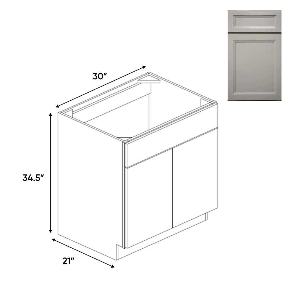Windsor Ashen - 30 Inch Vanity Sink Base Cabinet - 30" Width x 34.5" Height x 21" Depth