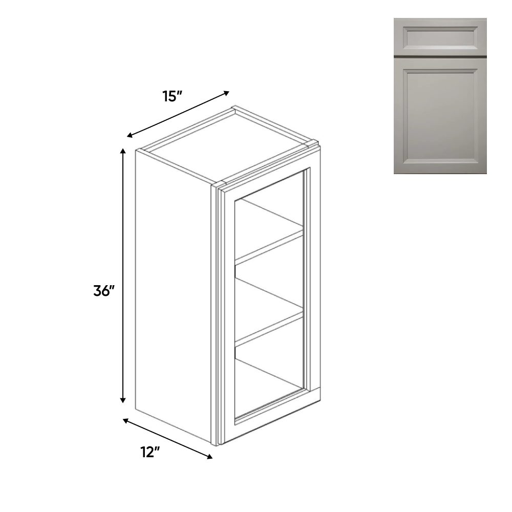 Windsor Ashen - 15 Inch Single Glass Door Wall Cabinet - 15