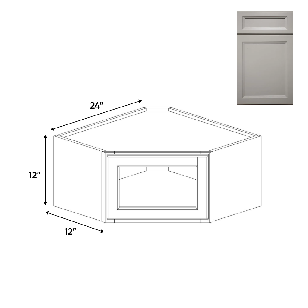 Windsor Ashen - 24 Inch Diagonal Corner Glass Door Wall Cabinet - 24