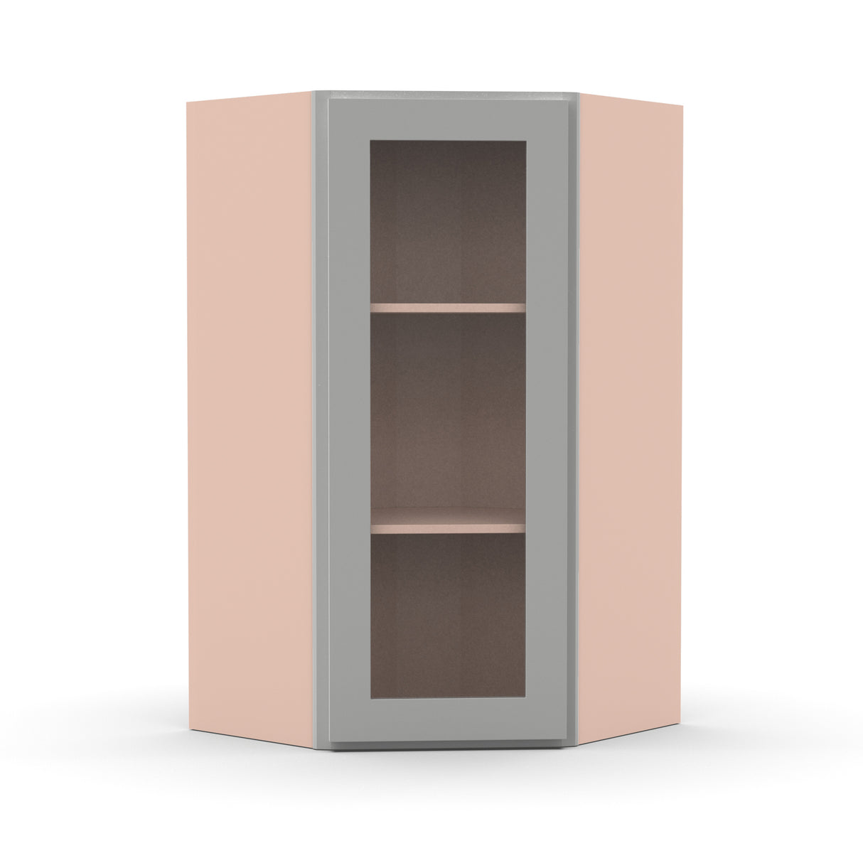 Liberty Shaker Ashen - 24 Inch Diagonal Corner Glass Door Wall Cabinet - 24" Width x 30" Height x 12" Depth