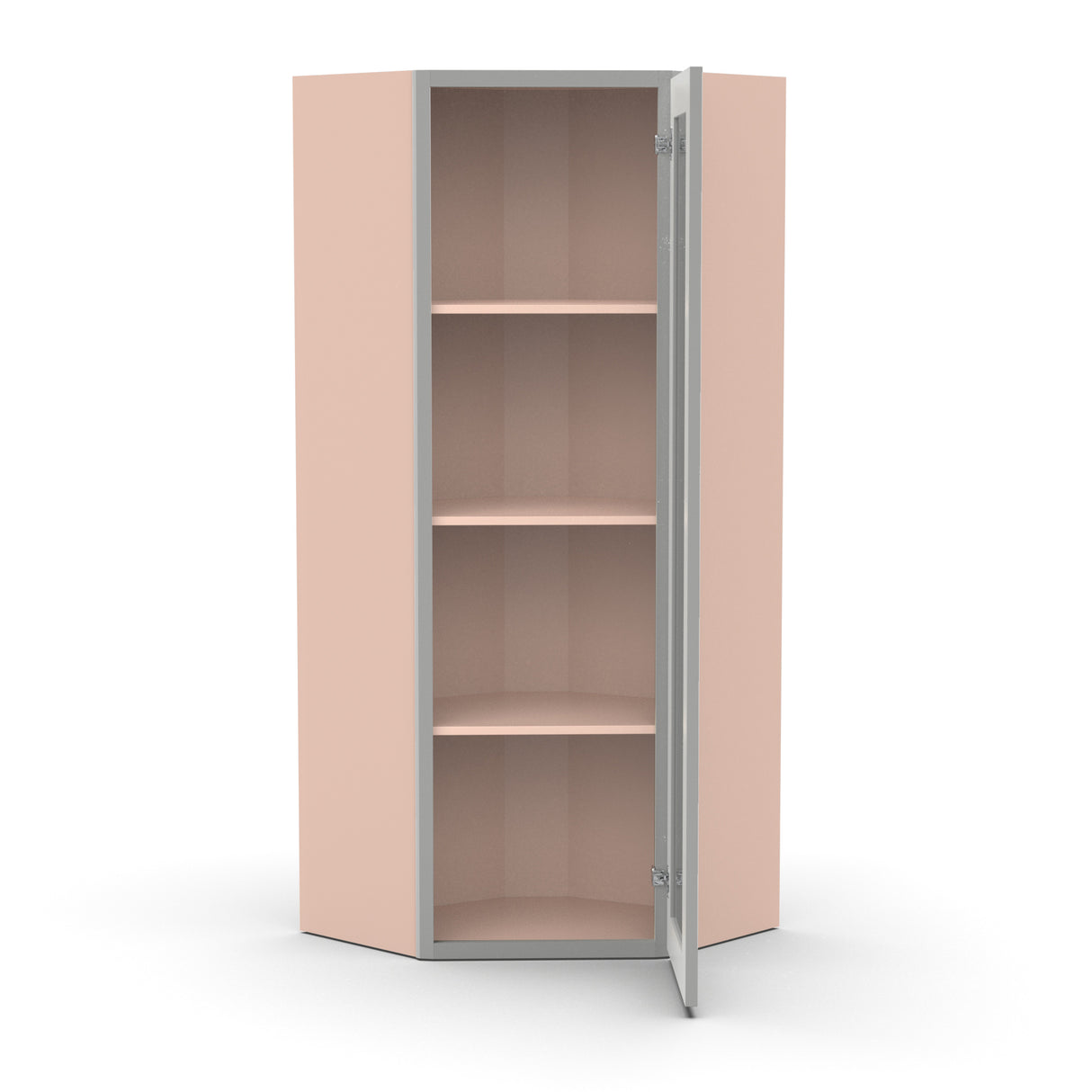 Liberty Shaker Ashen - 24 Inch Diagonal Corner Glass Door Wall Cabinet - 24" Width x 42" Height x 12" Depth