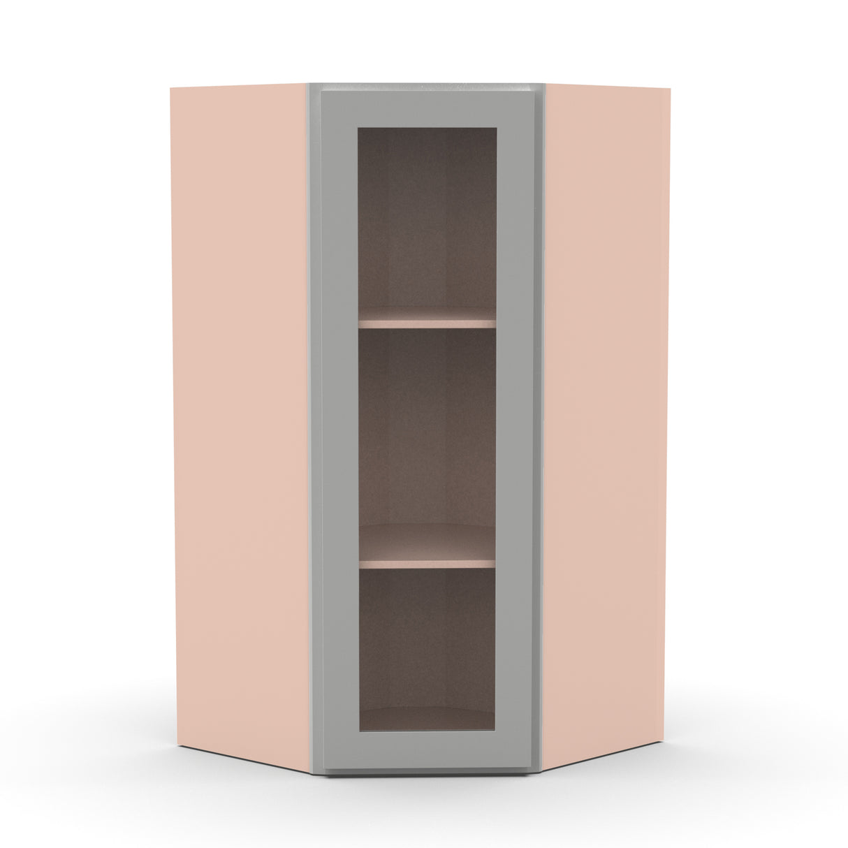 Liberty Shaker Ashen - 27 Inch Diagonal Corner Glass Door Wall Cabinet - 27" Width x 36" Height x 15" Depth