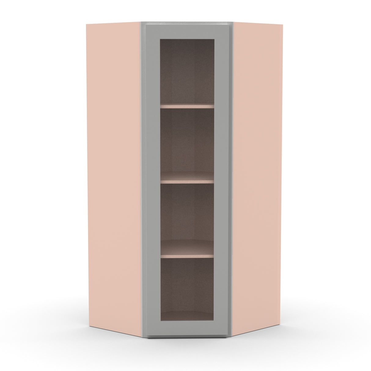 Liberty Shaker Ashen - 27 Inch Diagonal Corner Glass Door Wall Cabinet - 27" Width x 42" Height x 15" Depth