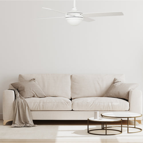 NEVA 52" In. White/White 4 Blade Smart Ceiling Fan with LED Light Kit Works with LED Light Kit & Smart Wall Switch