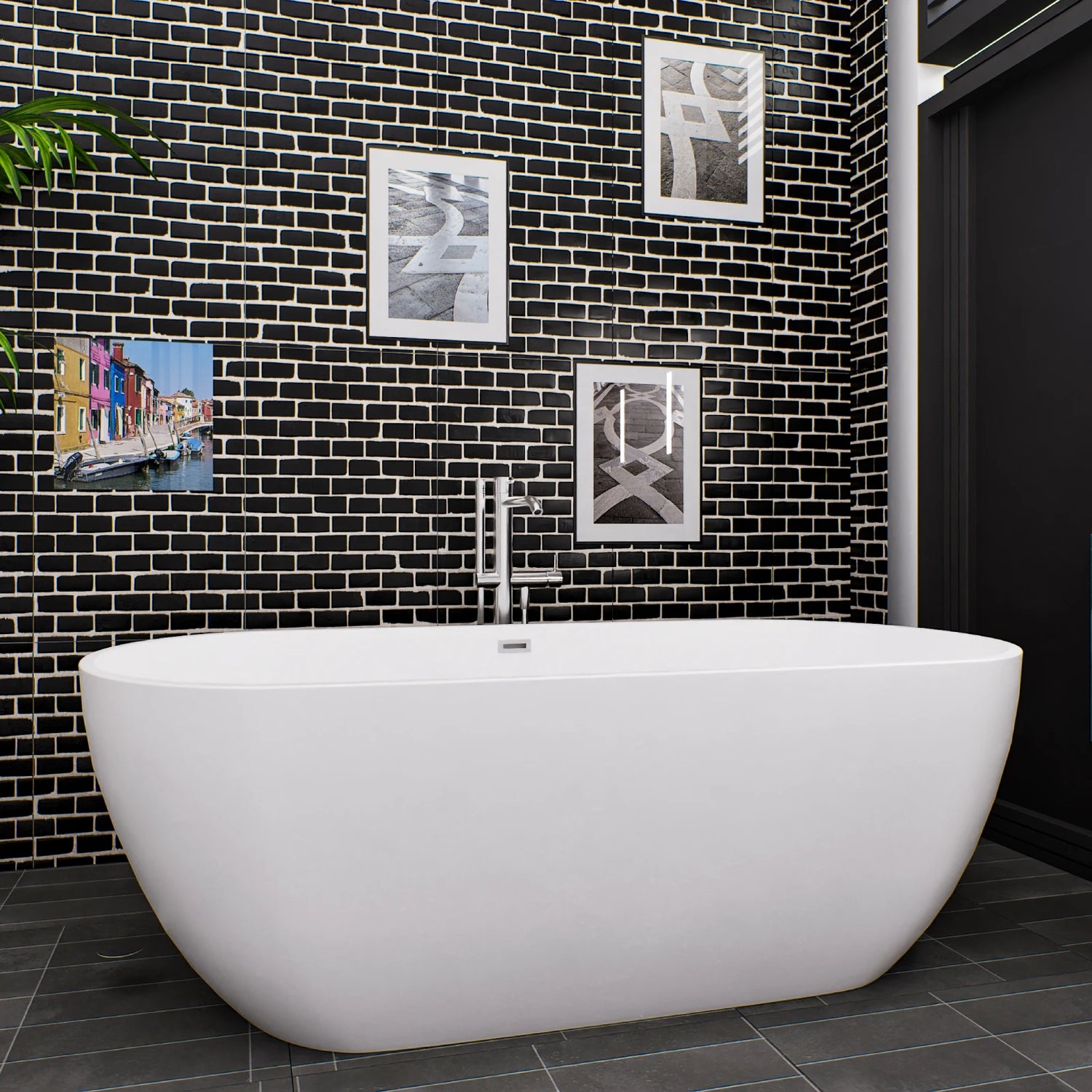 Flora 59 in. Classic Series Acrylic Freestanding Soaking Bathtub in Glossy White with Chrome-Plated Drain Cover & Pop Up-Overflow Hole