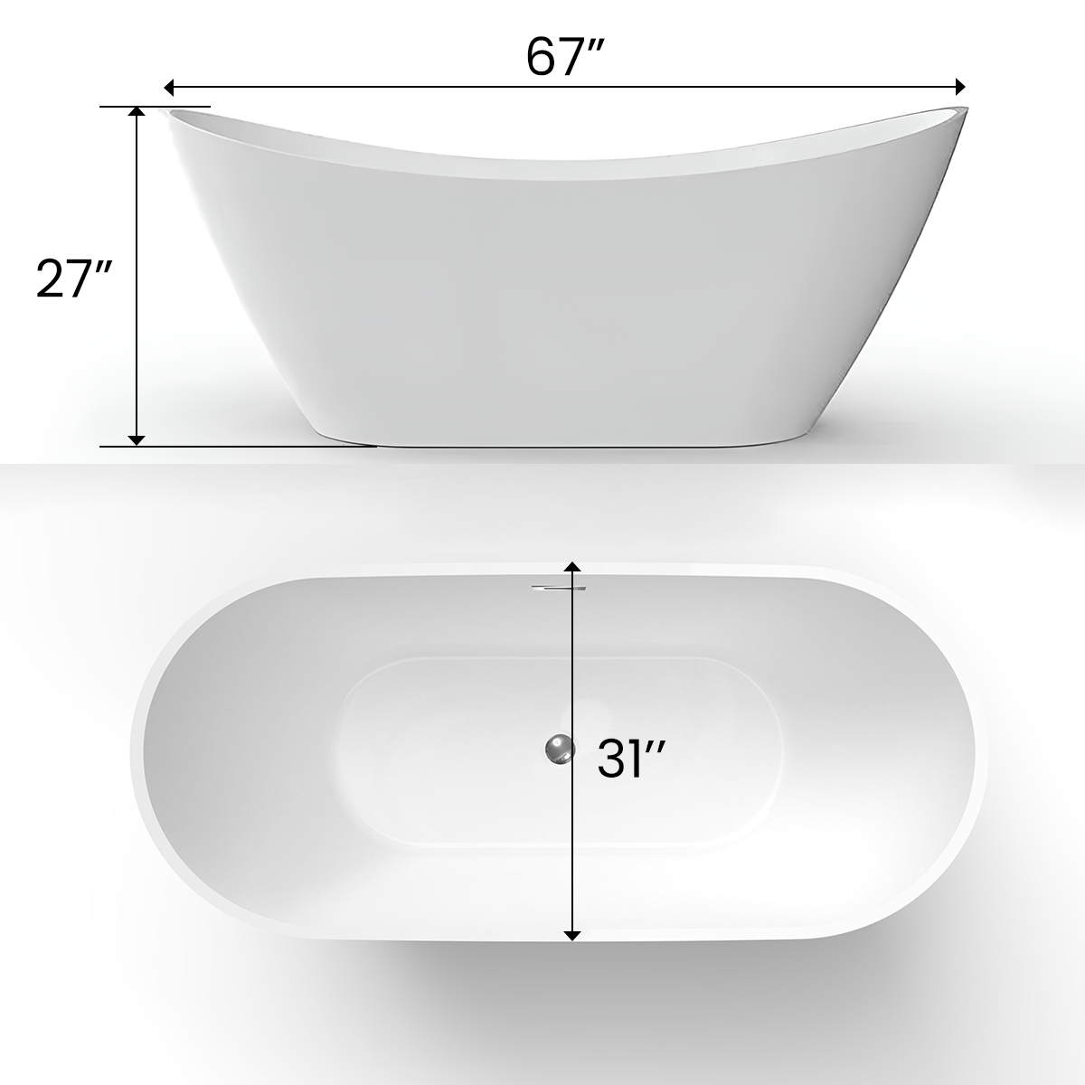 Sky 67 in. Classic Series Acrylic Freestanding Soaking Bathtub in Glossy White with Chrome-Plated Drain Cover & Pop Up-Overflow Hole