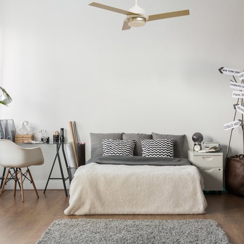 AERYN 52" In. White/Champagne 3 Blade Smart Ceiling Fan with LED Light Kit Works with Wall Switch - BUILDMYPLACE