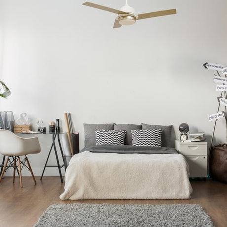 AERYN 52" In. White/Champagne 3 Blade Smart Ceiling Fan with LED Light Kit Works with Wall Switch - BUILDMYPLACE