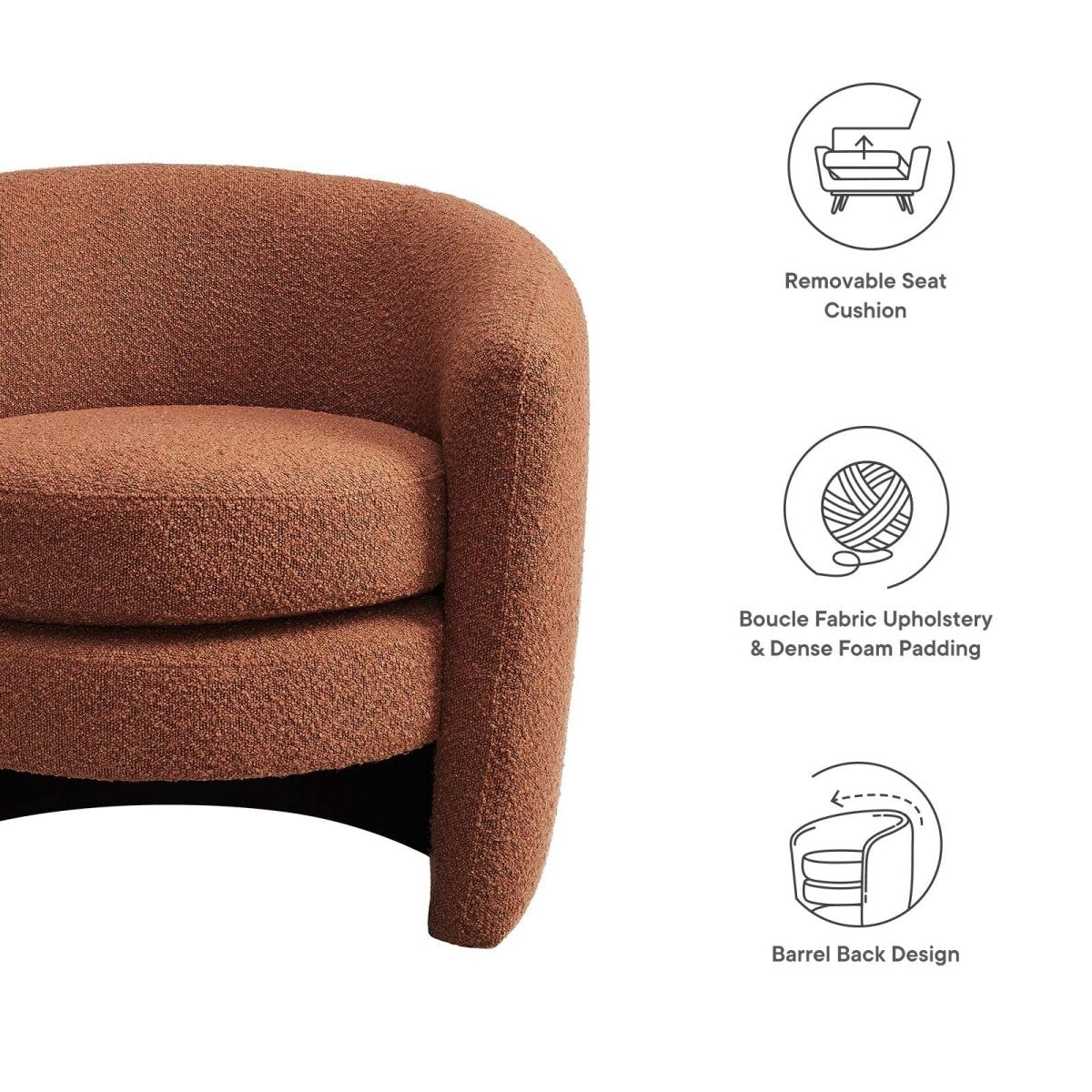 Affinity Upholstered Boucle Fabric Curved Back Armchair - BUILDMYPLACE