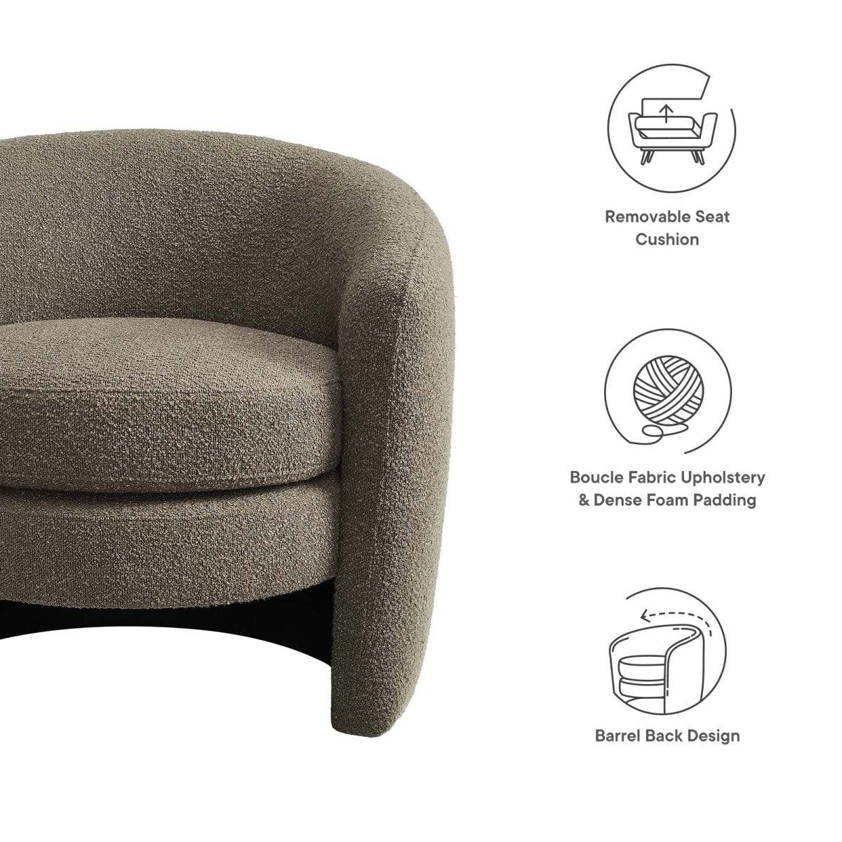 Affinity Upholstered Boucle Fabric Curved Back Armchair - BUILDMYPLACE