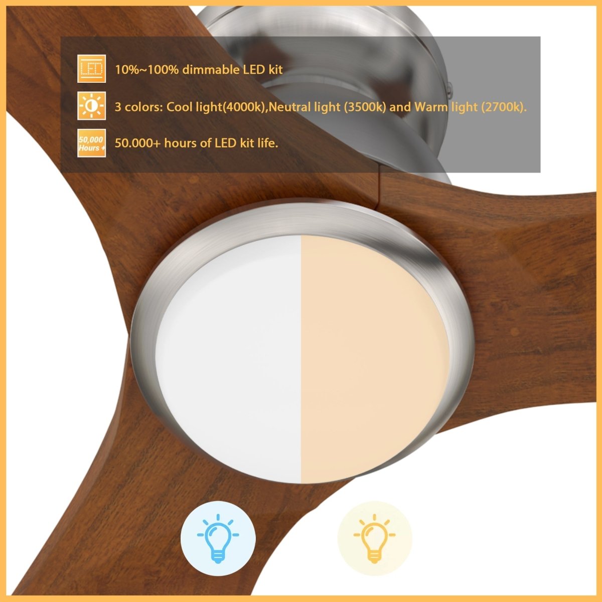 AKRON 52 inch 3 - Blade Flush Mount Smart Ceiling Fan with LED Light & Remote - LEDMyPlace