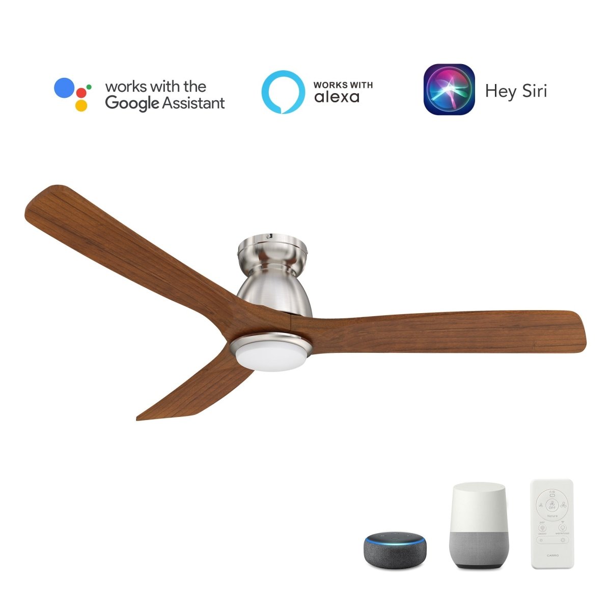 AKRON 52 inch 3 - Blade Flush Mount Smart Ceiling Fan with LED Light & Remote - LEDMyPlace