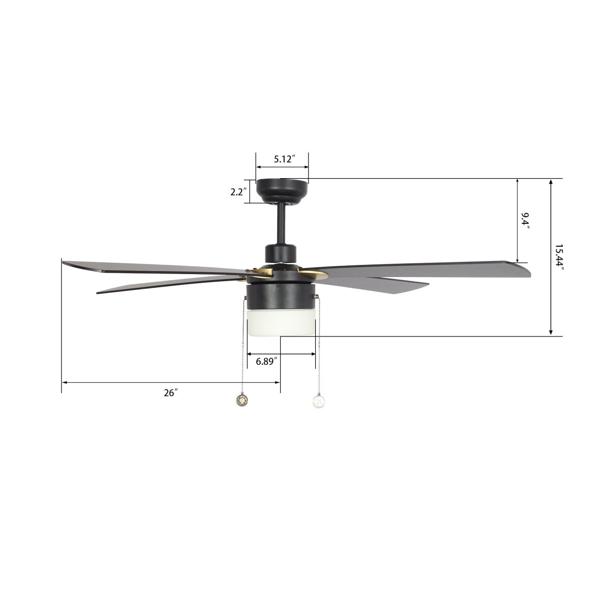 AMALFI 52 inch 4 - Blade Ceiling Fan with LED Light & Pull Chain - LEDMyPlace
