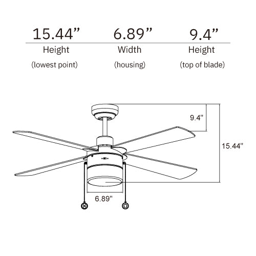 AMALFI 52 inch 4 - Blade Ceiling Fan with LED Light & Pull Chain - LEDMyPlace
