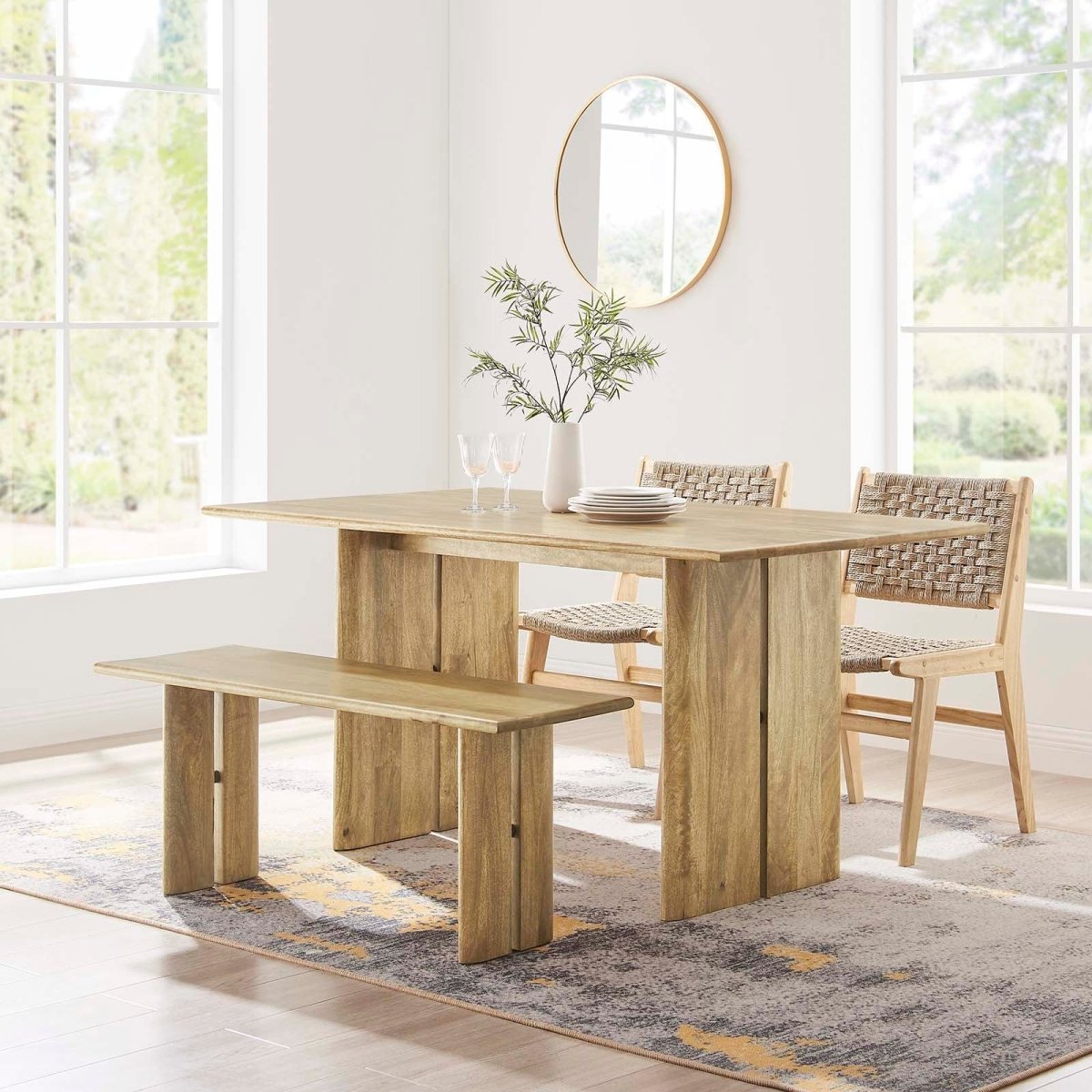 Amistad 60" Wood Dining Table and Bench Set - BUILDMYPLACE
