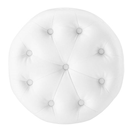 Anthem Tufted Button Round Faux Leather Ottoman, White - BUILDMYPLACE