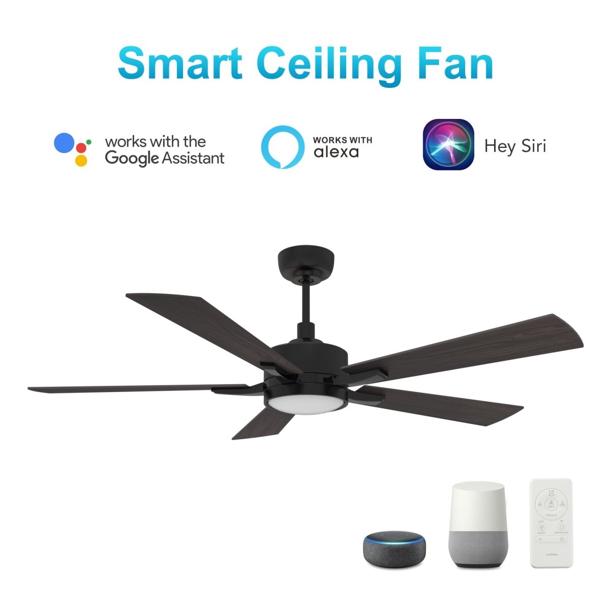APPLETON 52 inch 5 - Blade Smart Ceiling Fan with Remote & LED Light Kit - LEDMyPlace