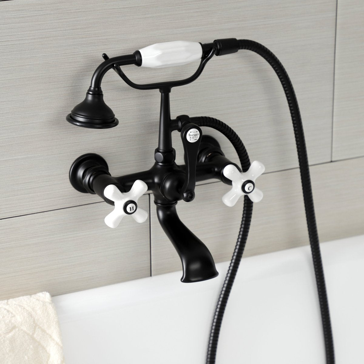 Aqua Vintage 7" Wall Mount Tub Faucet With Hand Shower - BUILDMYPLACE