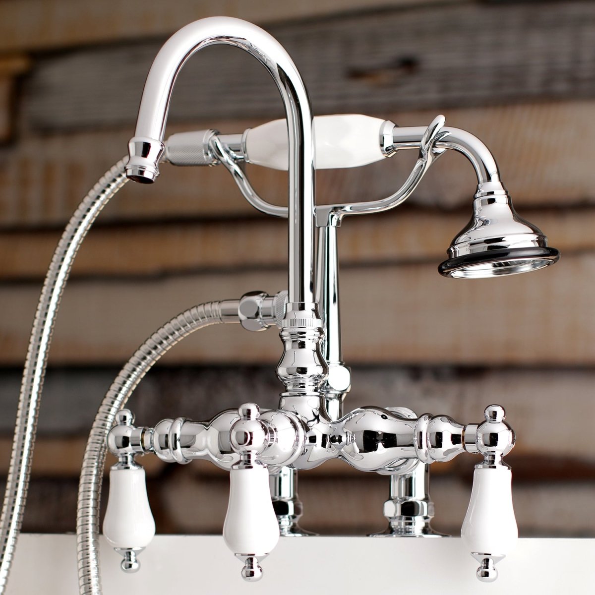 Aqua Vintage Clawfoot Tub Faucet W/ Hand Shower In 3.4" Center & Two Hole Intallation - BUILDMYPLACE