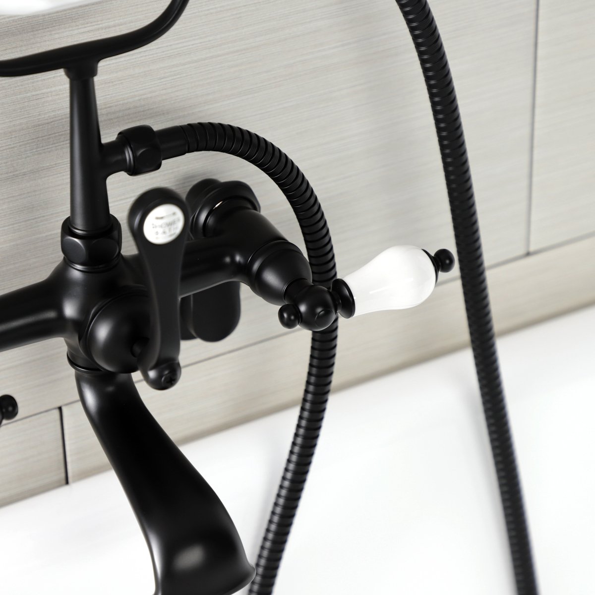 Aqua Vintage Wall Mount Tub Faucet with Hand Shower, 7" Centers Two hole Installation - BUILDMYPLACE