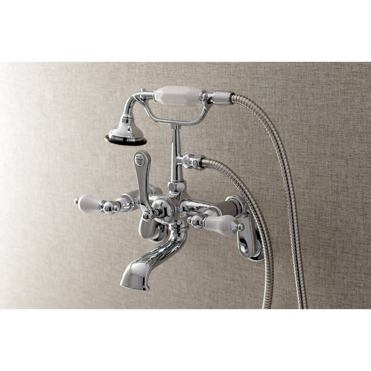 Aqua Vintage Wall Mount Tub Faucet with Hand Shower, 7" Centers Two hole Installation - BUILDMYPLACE