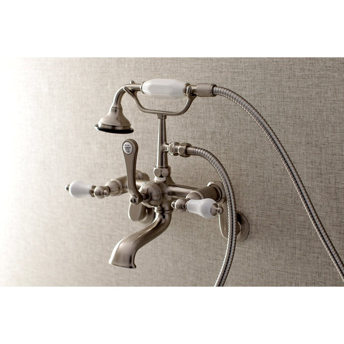 Aqua Vintage Wall Mount Tub Faucet with Hand Shower, 7" Centers Two hole Installation - BUILDMYPLACE
