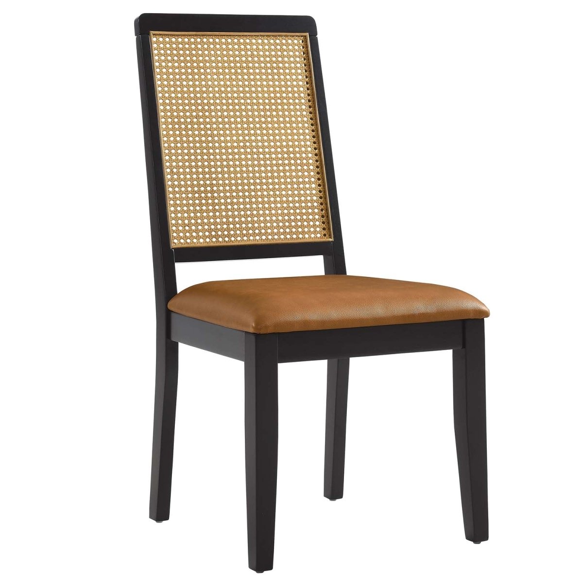 Arlo Vegan Leather Upholstered Faux Rattan and Wood Dining Side Chairs - Set of 2 - BUILDMYPLACE