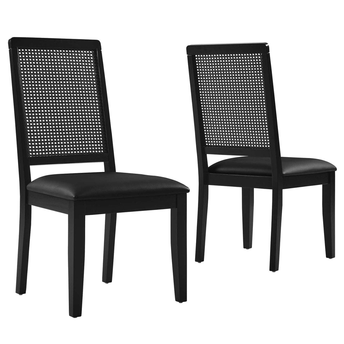 Arlo Vegan Leather Upholstered Faux Rattan and Wood Dining Side Chairs - Set of 2 - BUILDMYPLACE