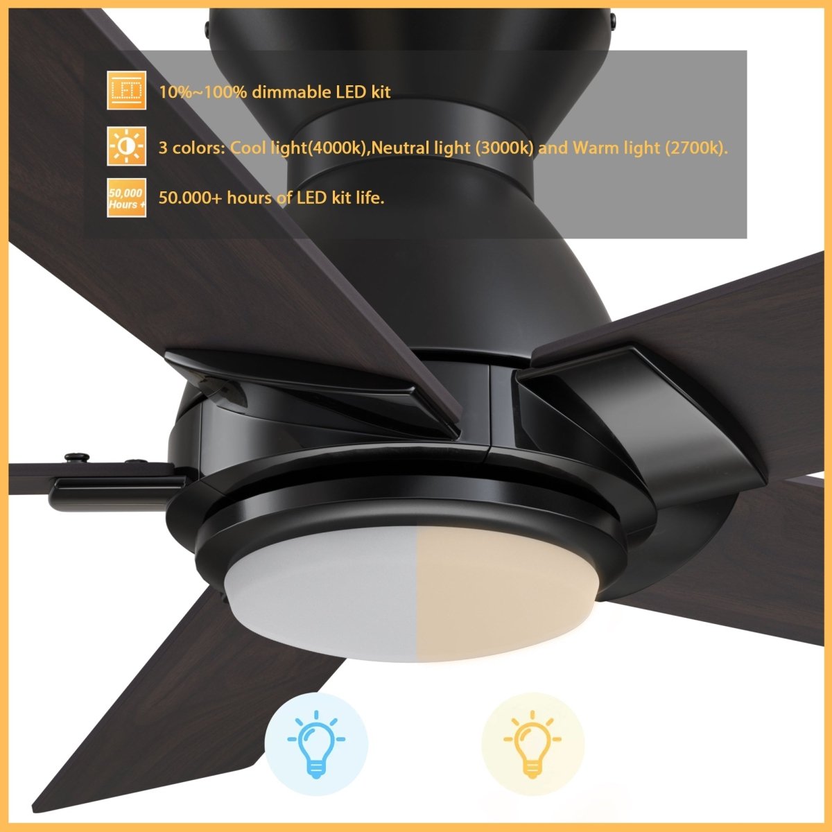 ASCENDER 52 inch 5 - Blade Flush Mount Smart Ceiling Fan with Remote & LED Light - LEDMyPlace