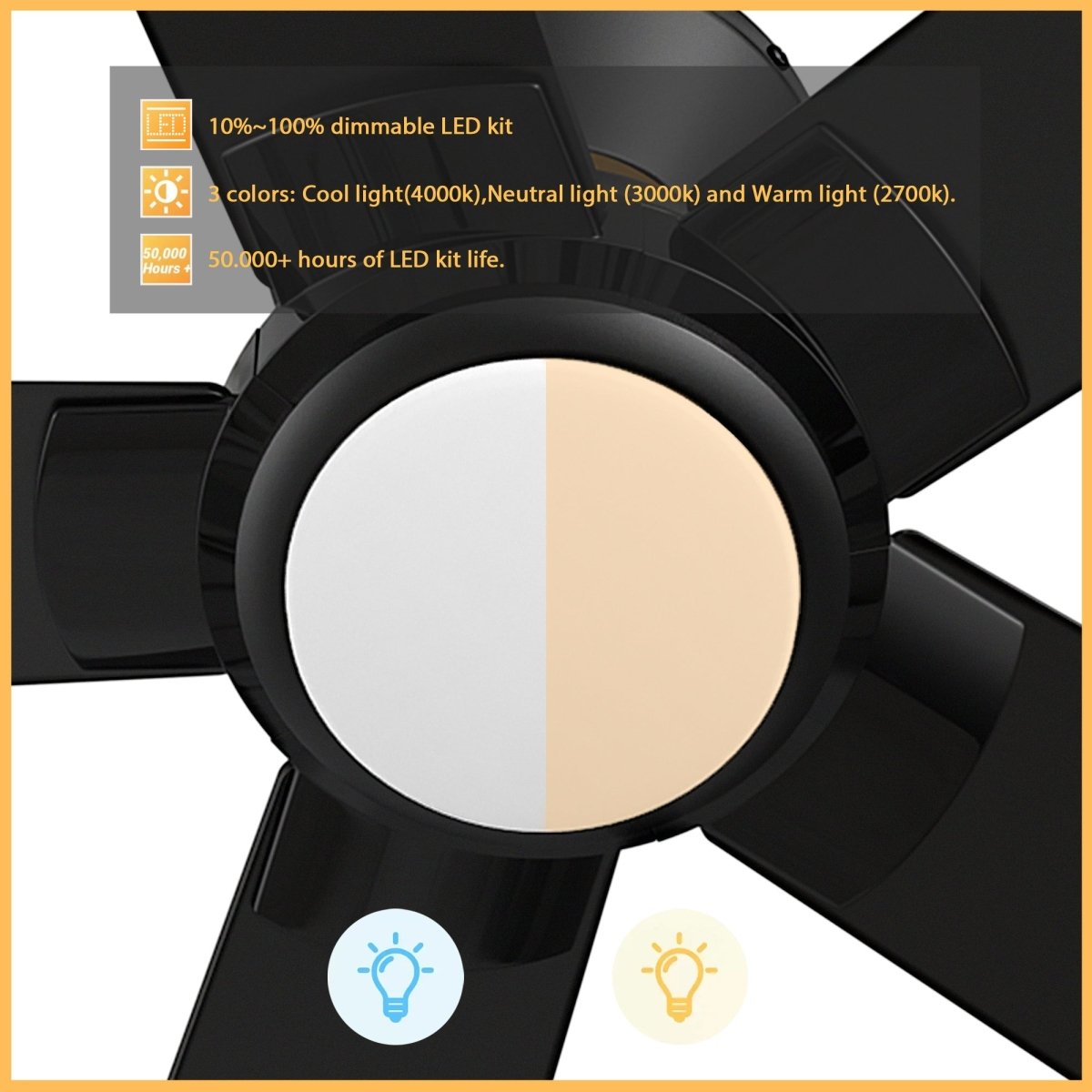 ASCENDER 52 inch 5 - Blade Flush Mount Smart Ceiling Fan with Remote & LED Light - LEDMyPlace