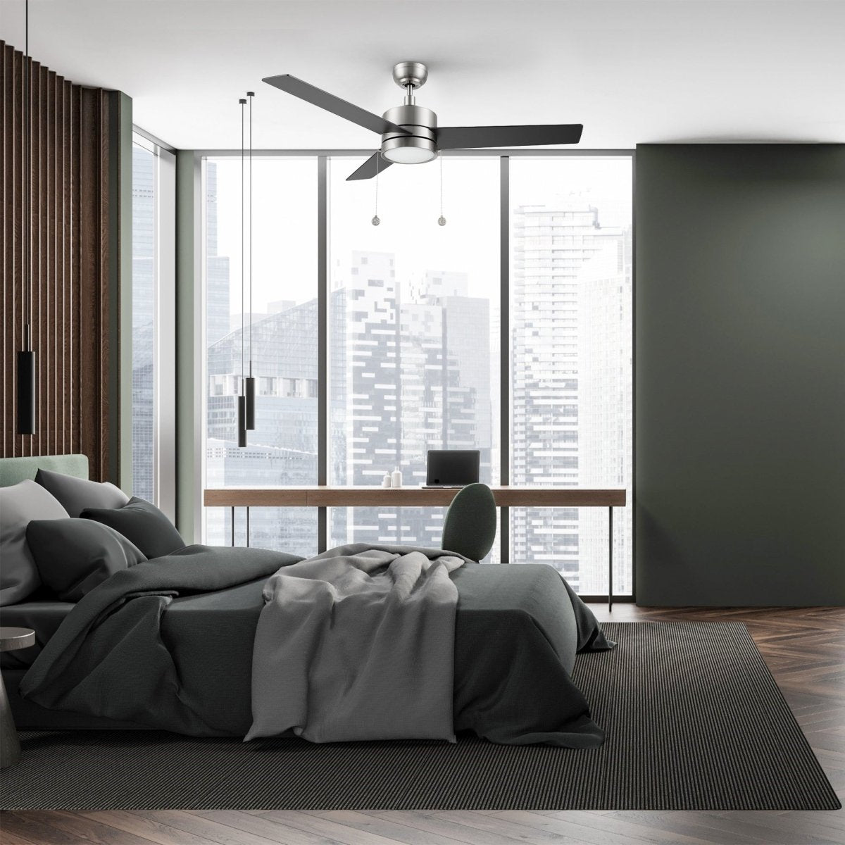 ASCOTT 52 inch 3 - Blade Ceiling Fan with LED Light & Pull Chain - LEDMyPlace