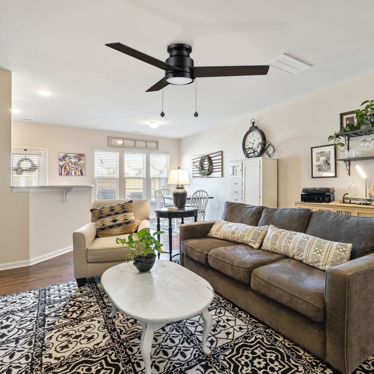 ASCOTT 52 inch 3 - Blade Flush Mount Ceiling Fan with LED Light & Pull Chain - LEDMyPlace