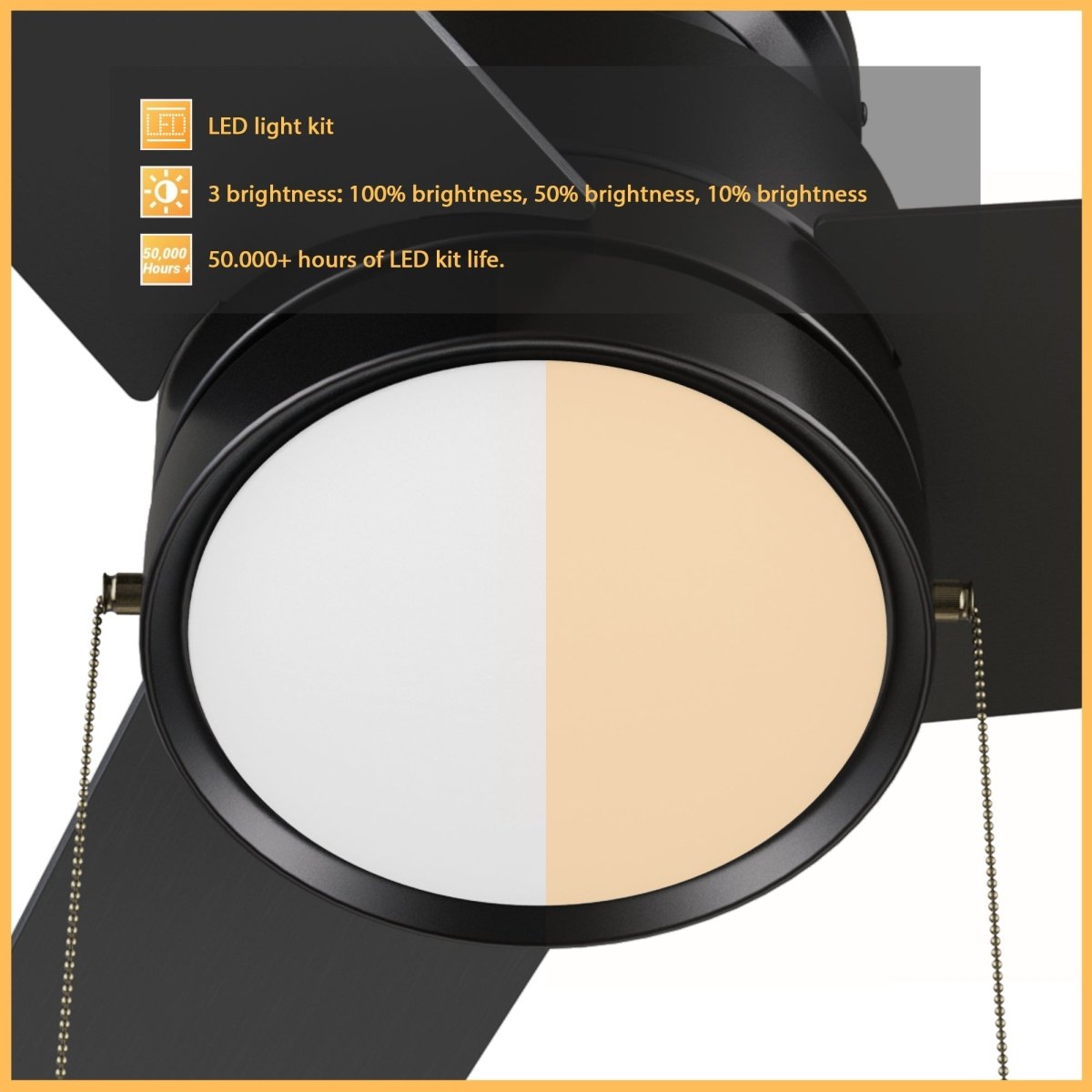 ASCOTT 52 inch 3 - Blade Flush Mount Ceiling Fan with LED Light & Pull Chain - LEDMyPlace